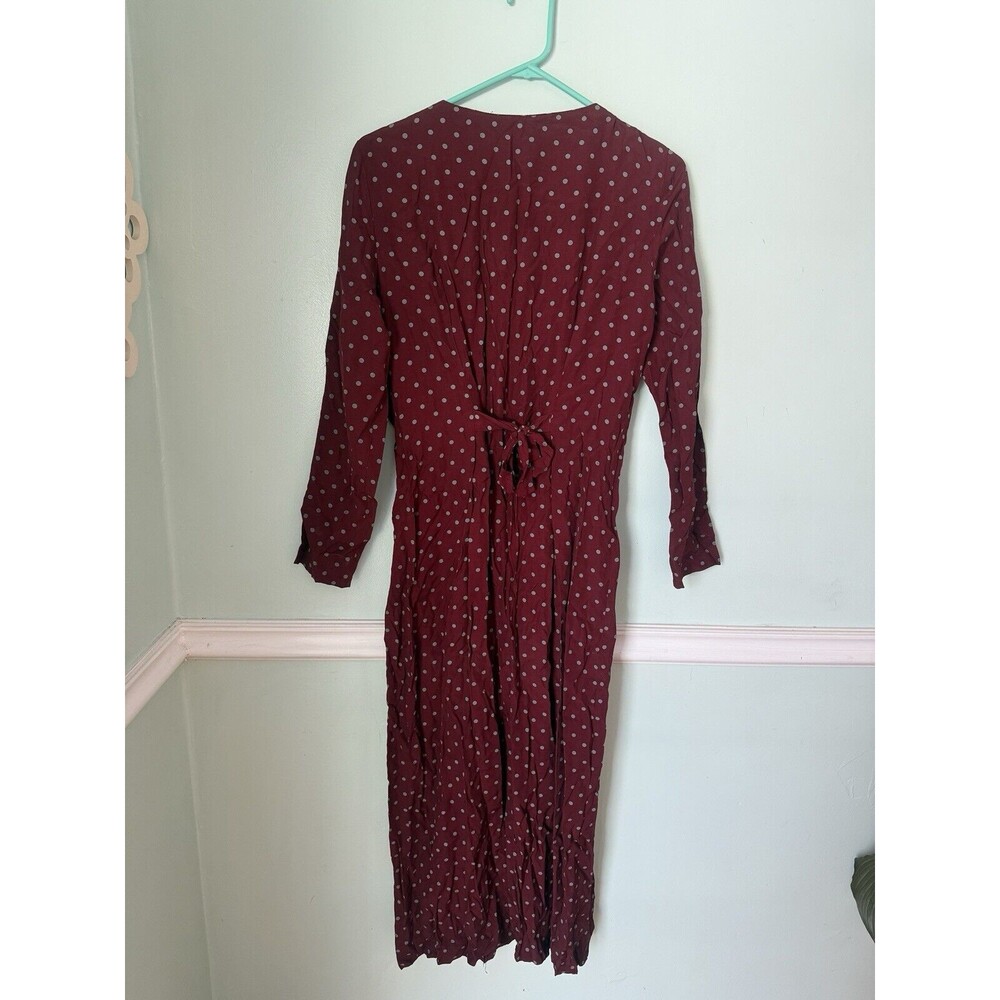 The Limited Polka Dot M Midi Dress Cranberry Gray Lost Sleeve Tie Back - Picture 2 of 3